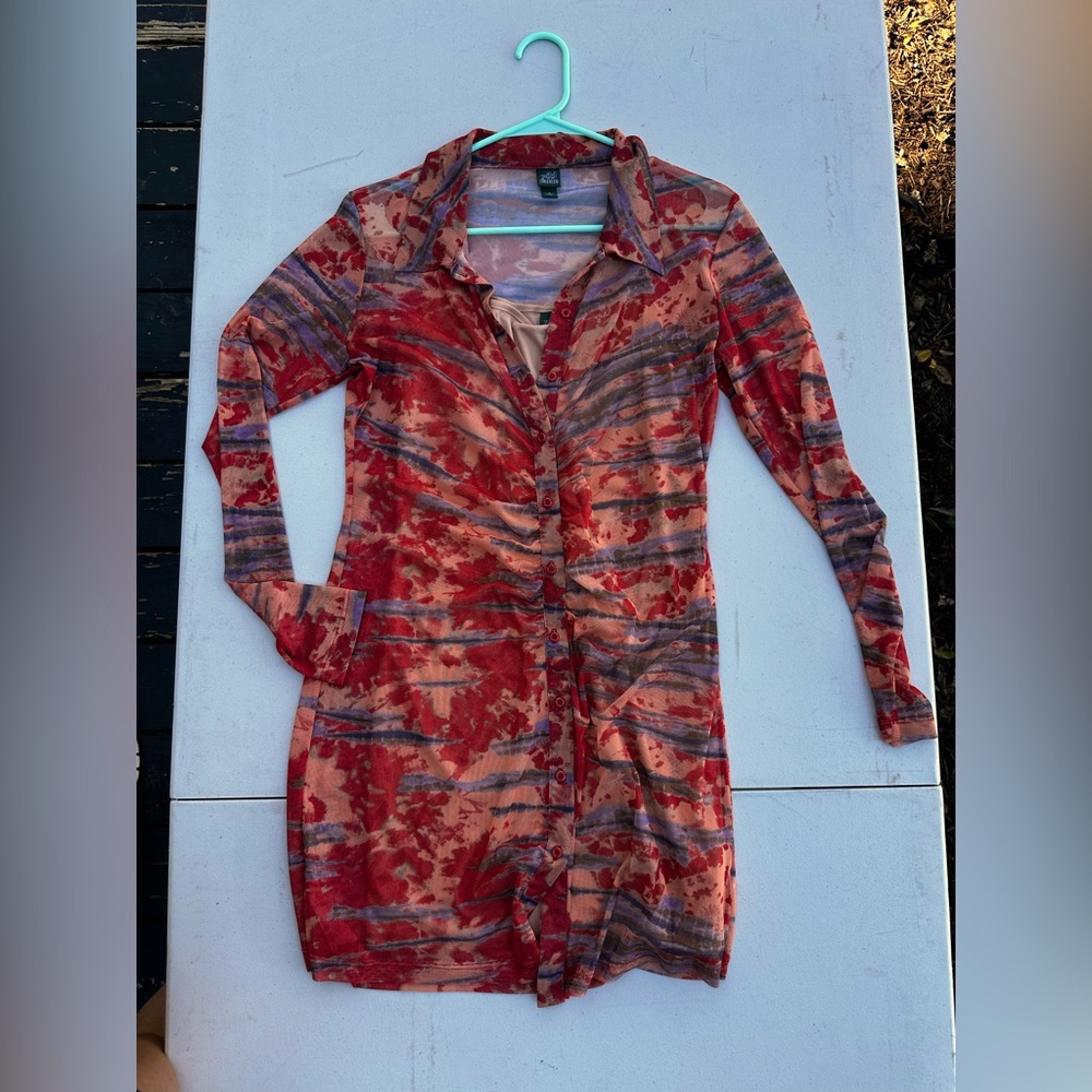 Red and Gray Patterned Women's Dress